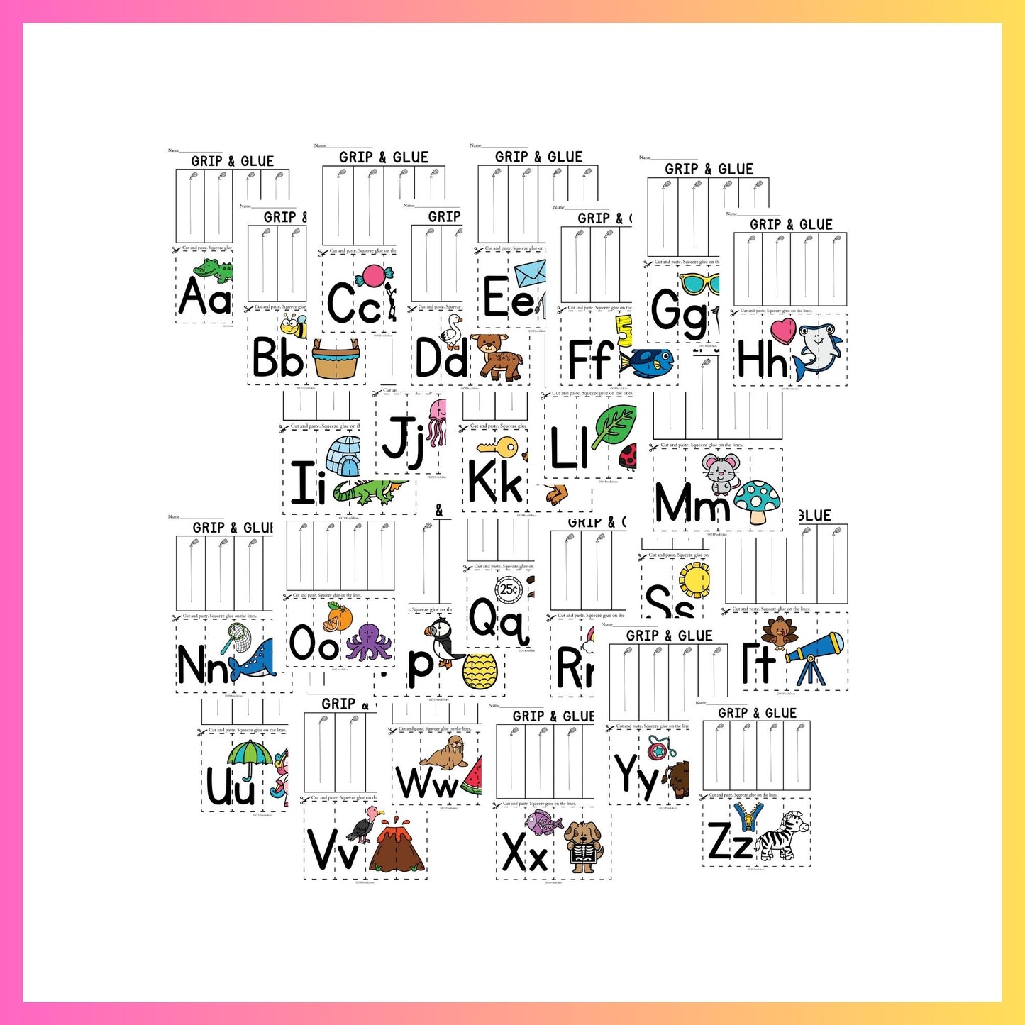 Alphabet Grip and Glue Worksheets
