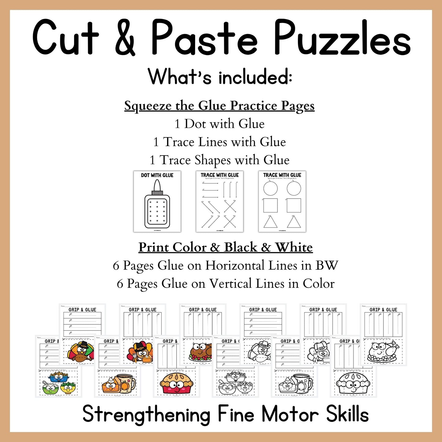 Thanksgiving Grip and Glue Worksheets