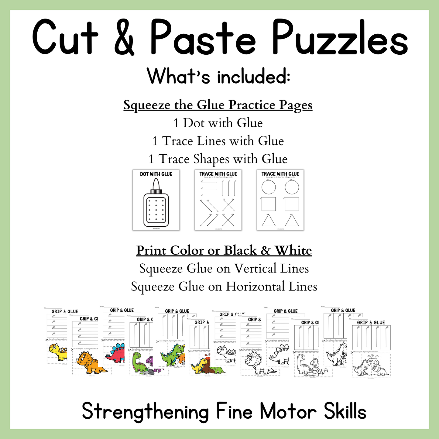 Dinosaur Grip and Glue Worksheets