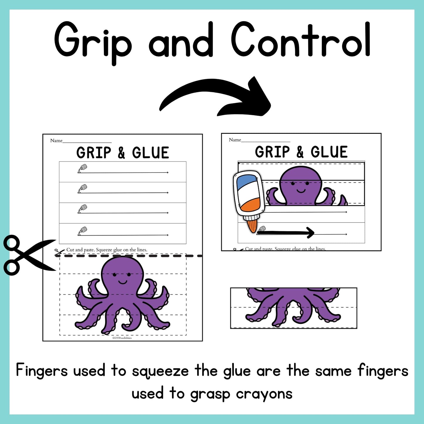 Ocean Animals Grip and Glue Worksheets