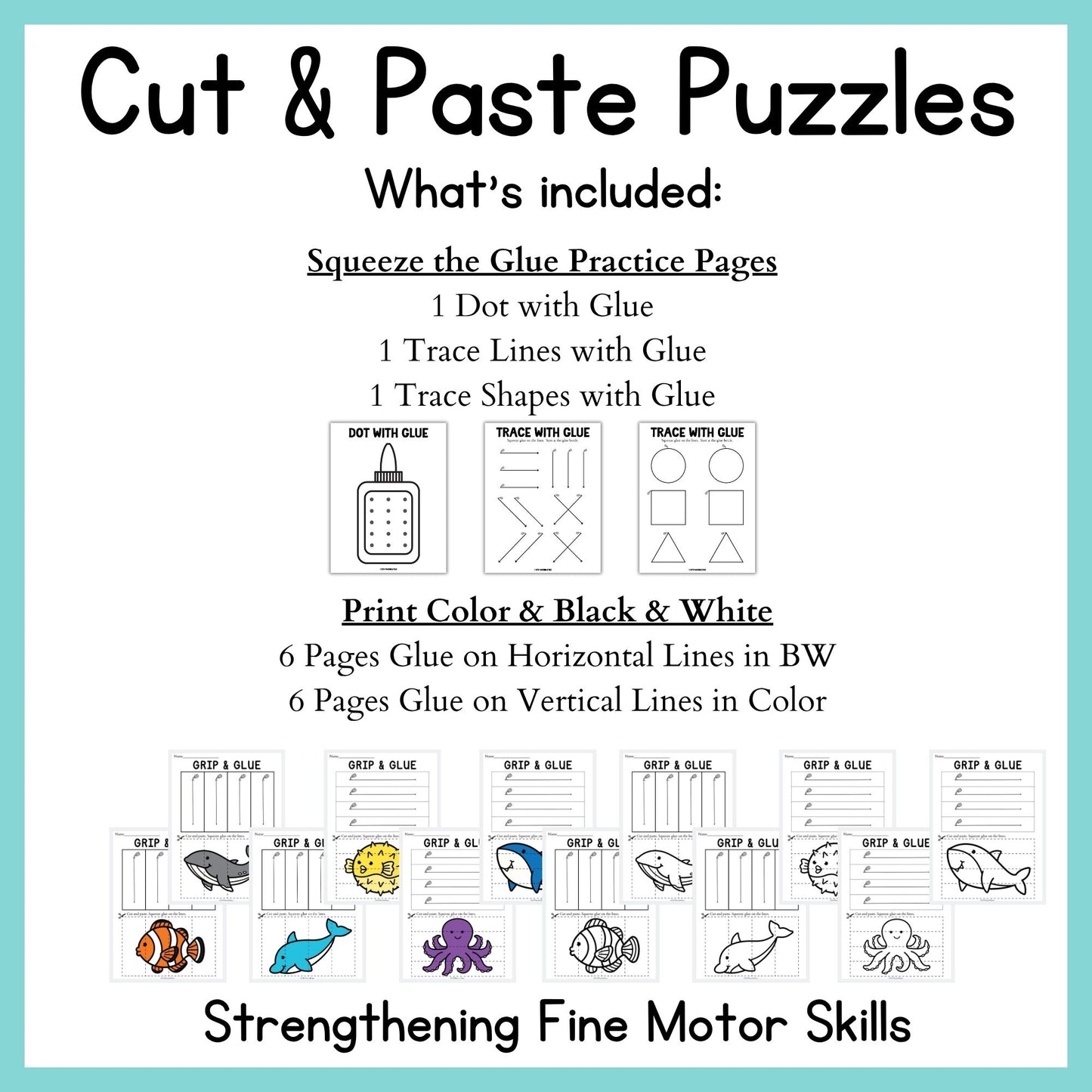 Ocean Animals Grip and Glue Worksheets