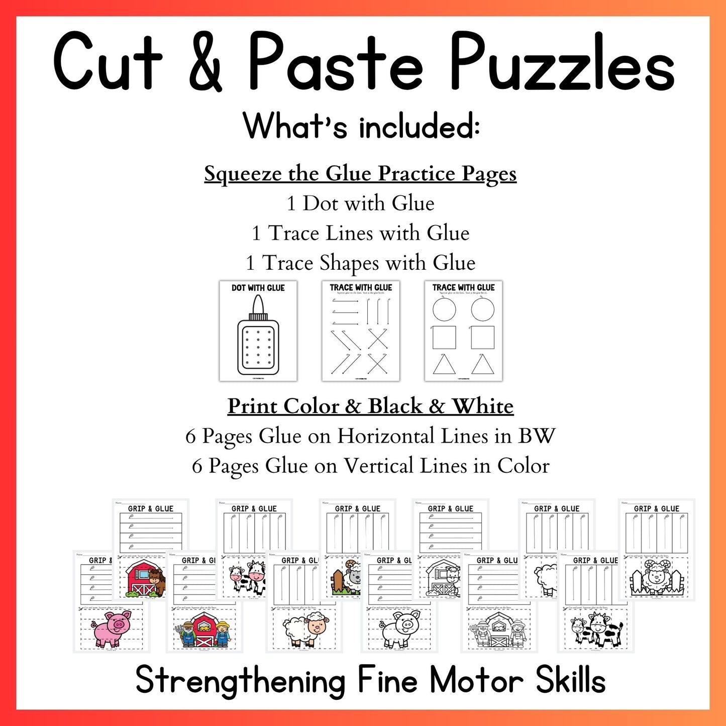 Farm Animals Grip and Glue Worksheets