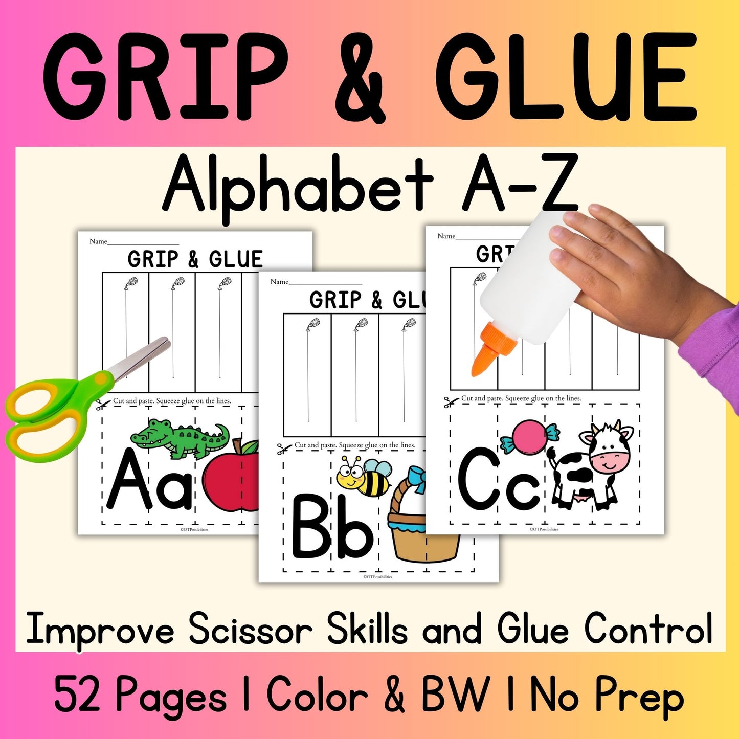 Alphabet Grip and Glue Worksheets