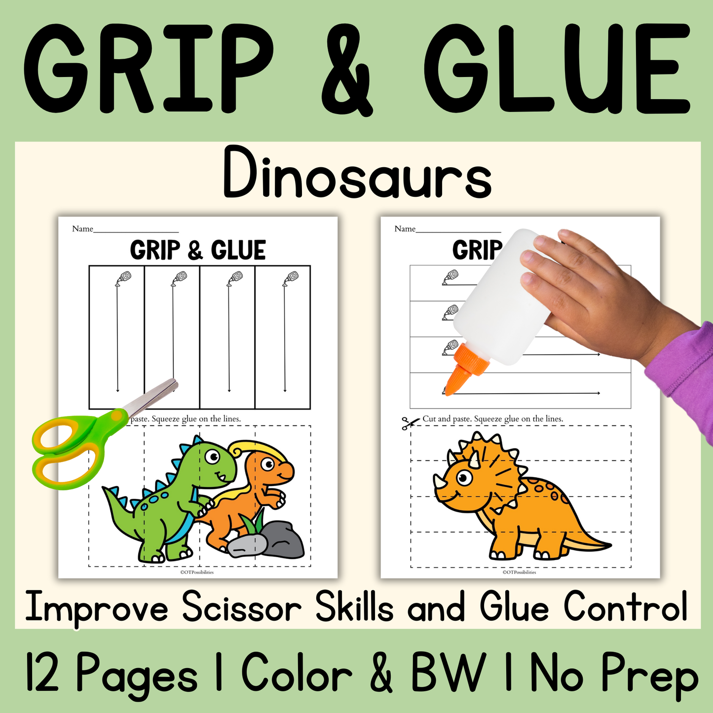 Dinosaur Grip and Glue Worksheets