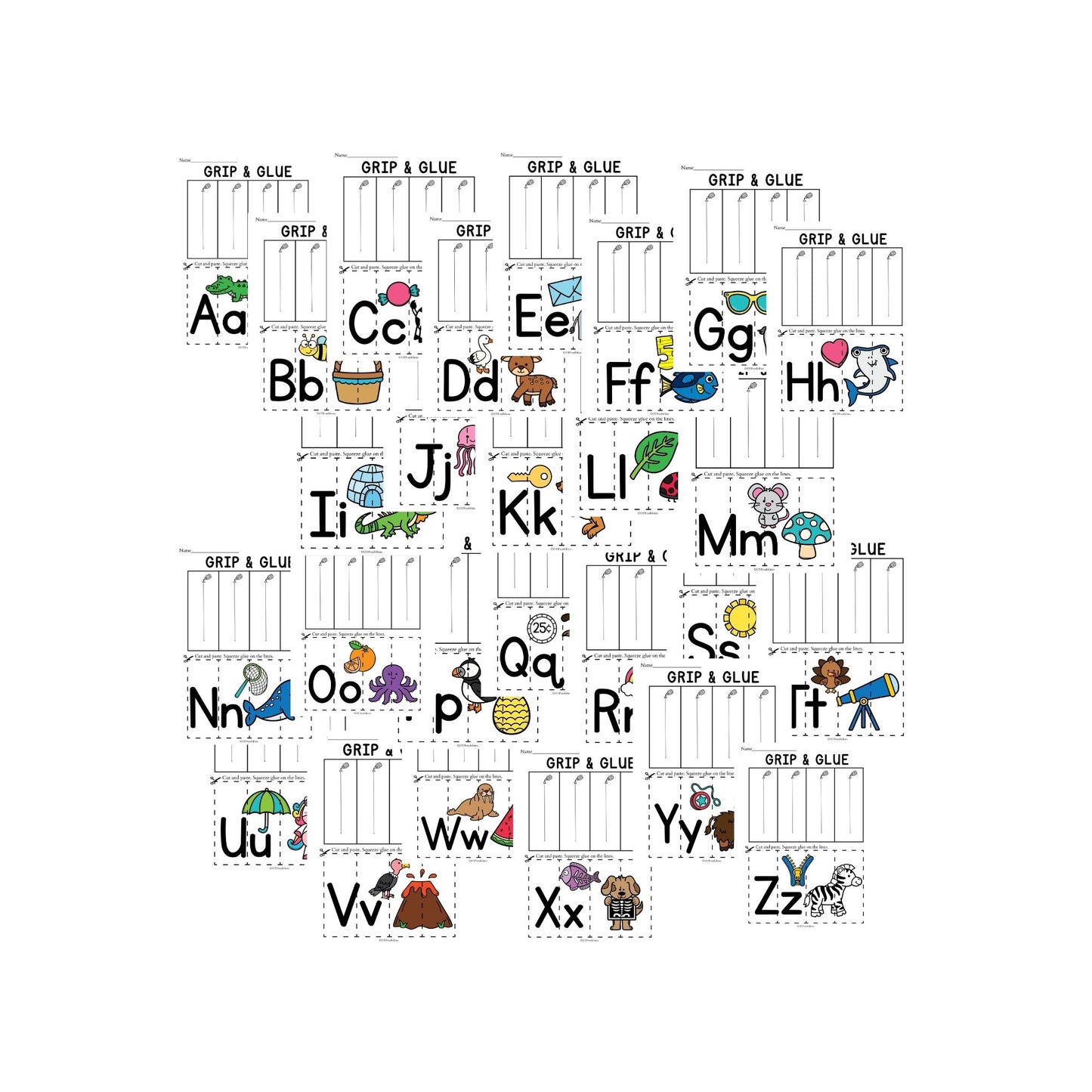 Alphabet Grip and Glue Worksheets