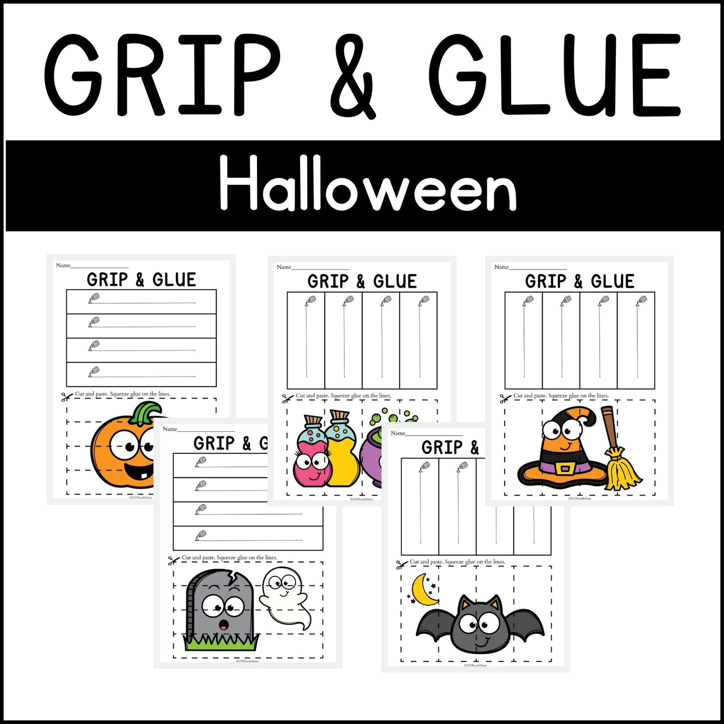 Halloween Grip and Glue Worksheets