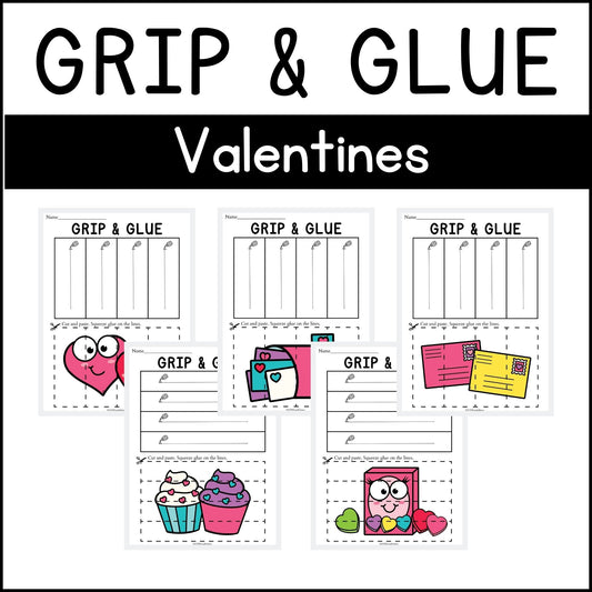 Valentines Grip and Glue Worksheets