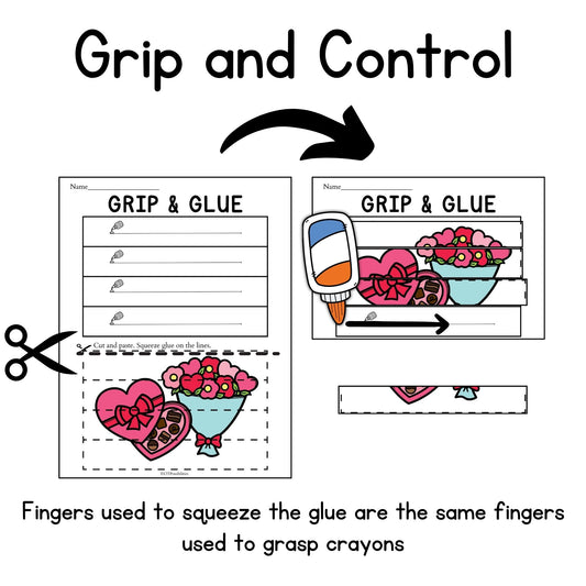 Valentines Grip and Glue Worksheets