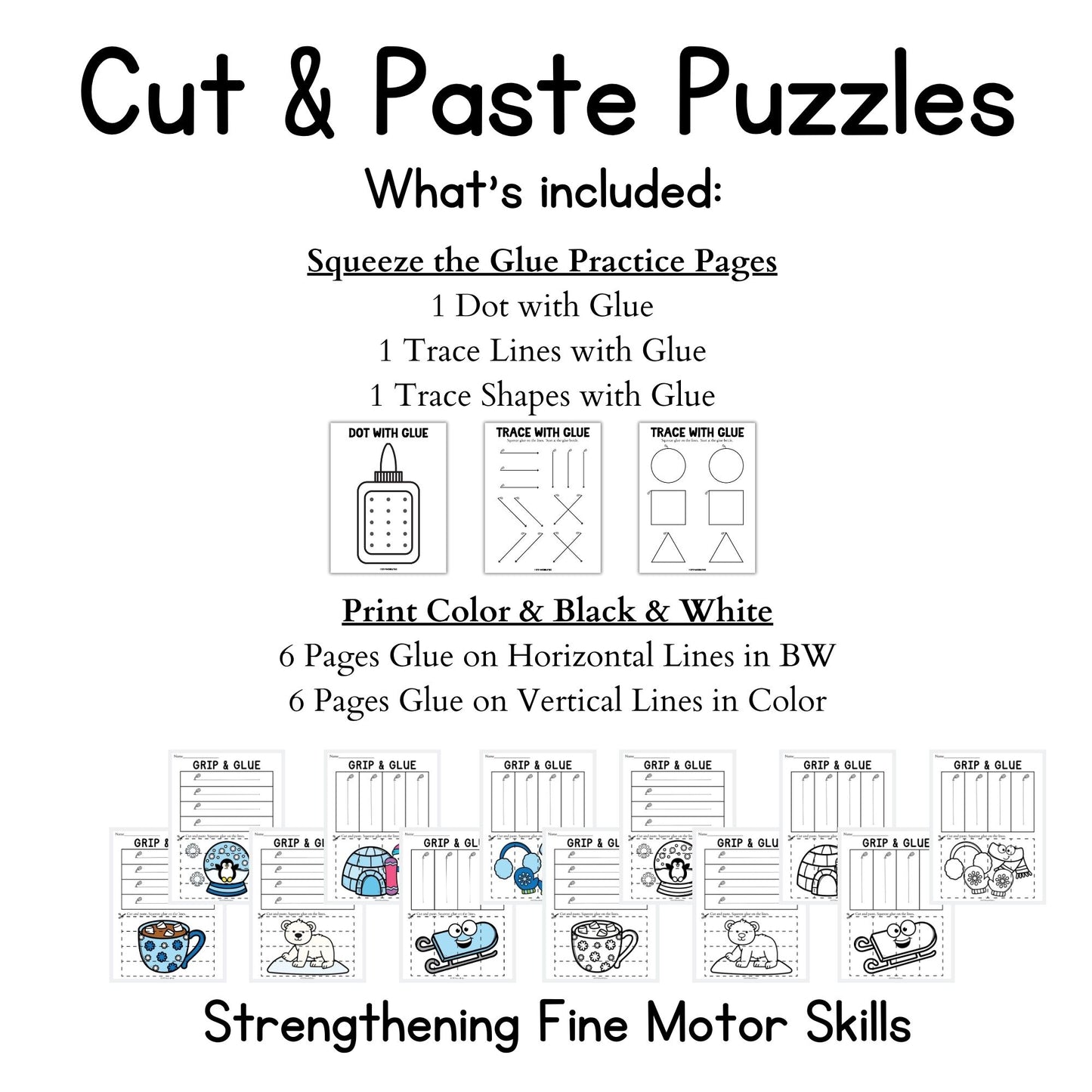 Winter Grip and Glue Worksheets
