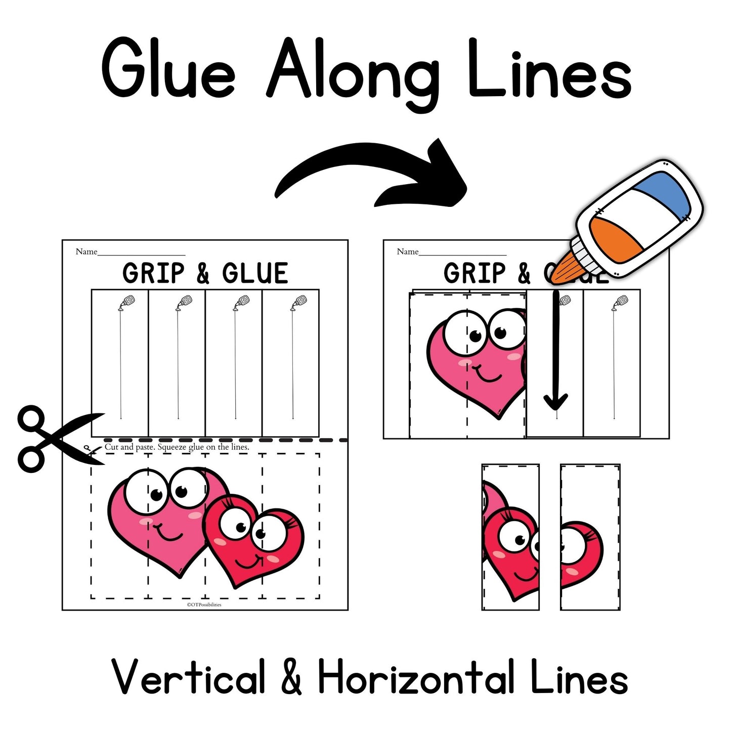 Valentines Grip and Glue Worksheets