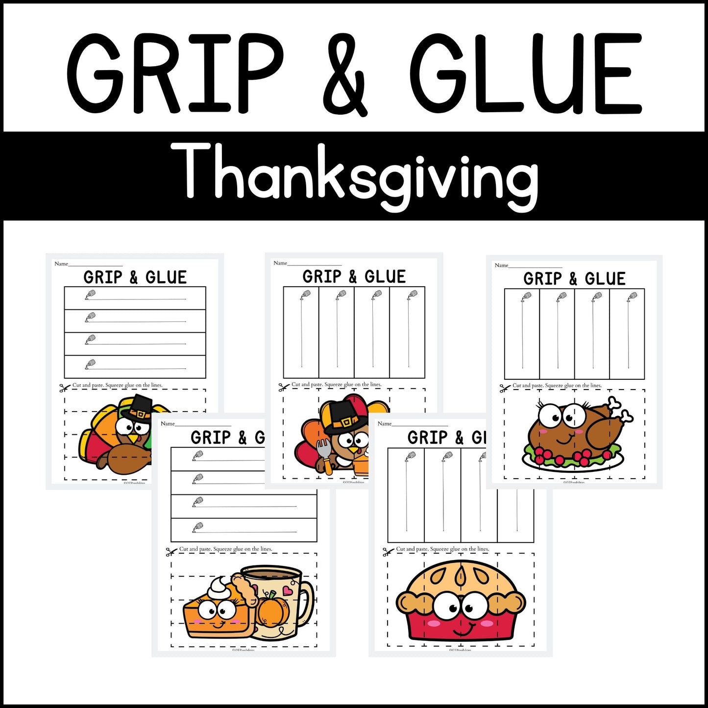 Thanksgiving Grip and Glue Worksheets