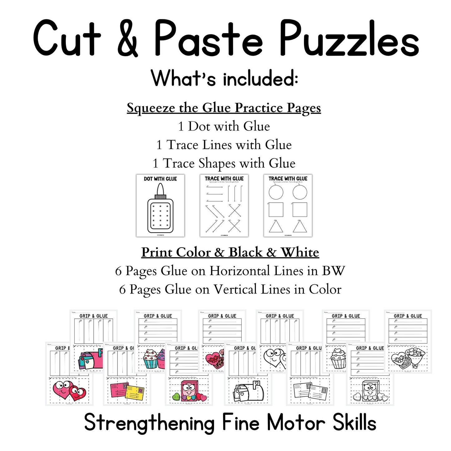 Valentines Grip and Glue Worksheets