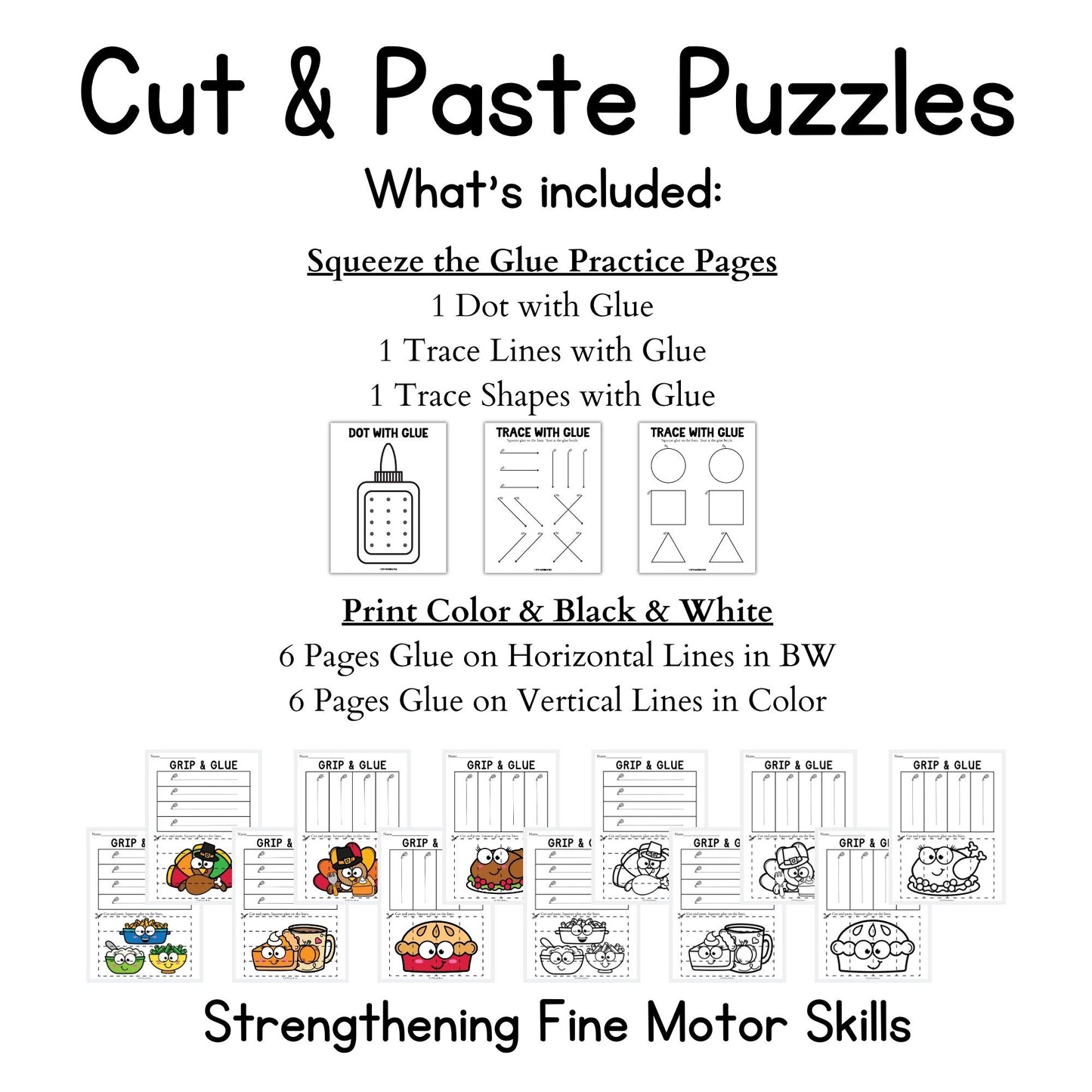 Thanksgiving Grip and Glue Worksheets