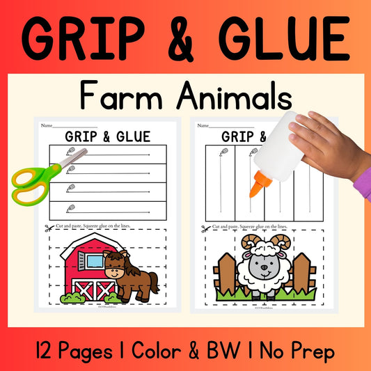 Farm Animals Grip and Glue Worksheets