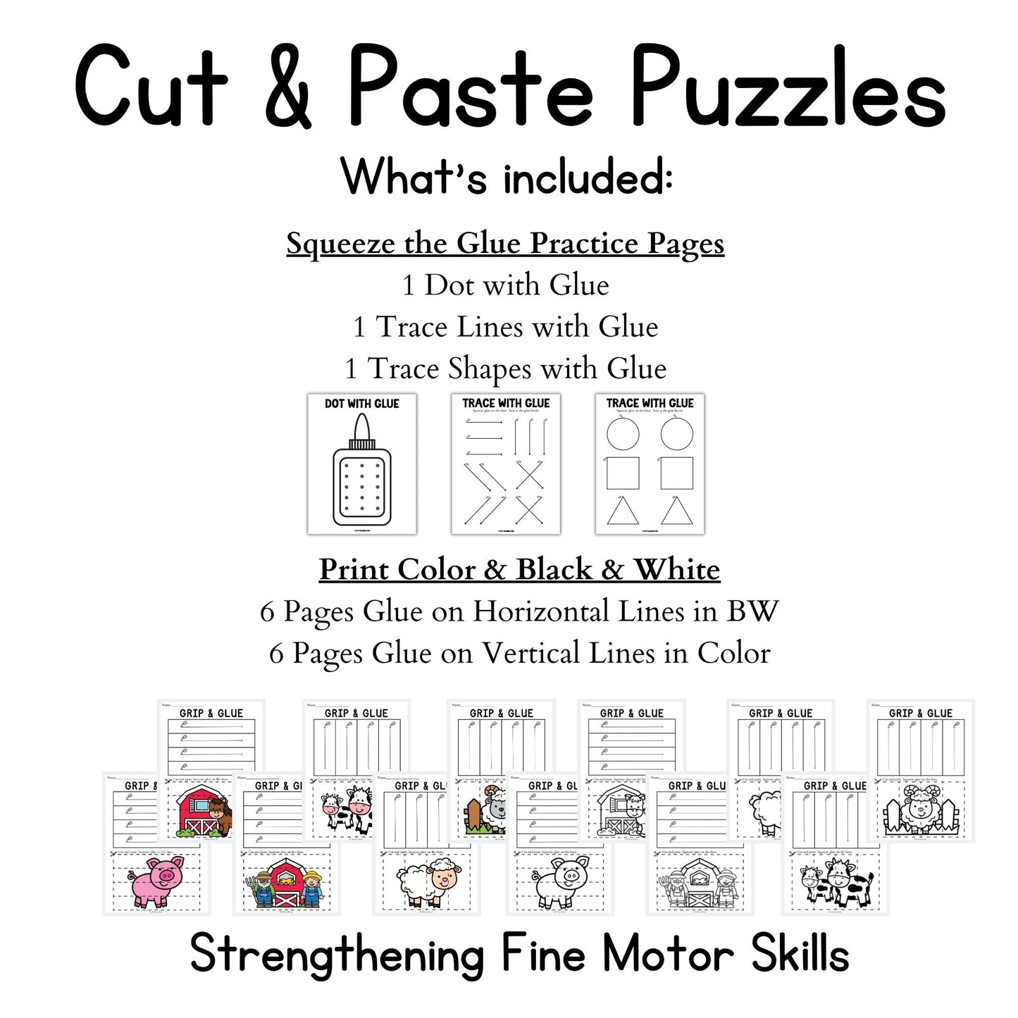 Farm Animals Grip and Glue Worksheets