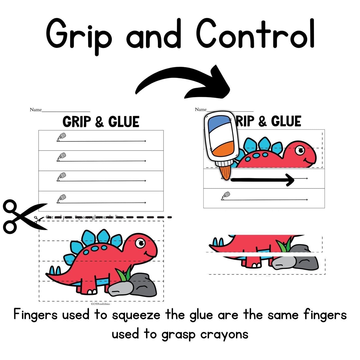 Dinosaur Grip and Glue Worksheets