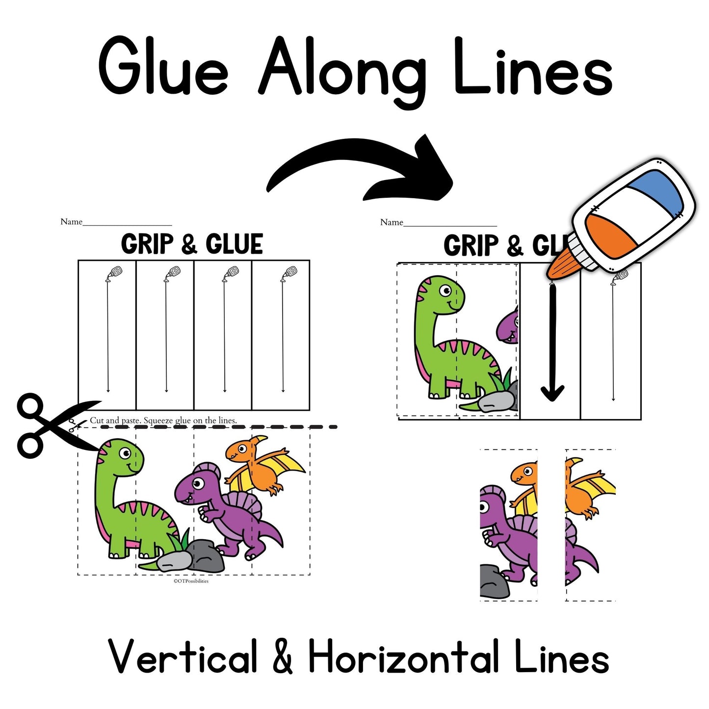 Dinosaur Grip and Glue Worksheets