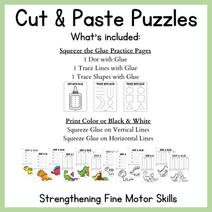 Dinosaur Grip and Glue Worksheets