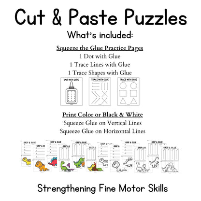 Dinosaur Grip and Glue Worksheets