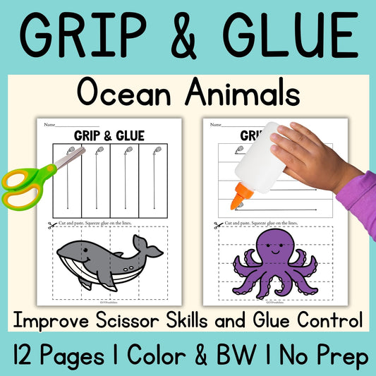 Ocean Animals Grip and Glue Worksheets