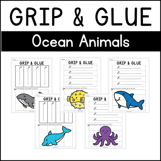 Ocean Animals Grip and Glue Worksheets