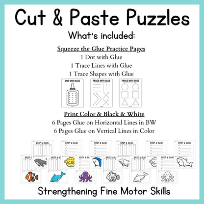 Ocean Animals Grip and Glue Worksheets