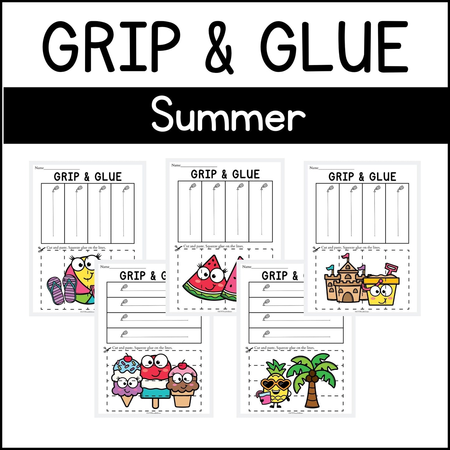 Summer Grip and Glue Worksheets