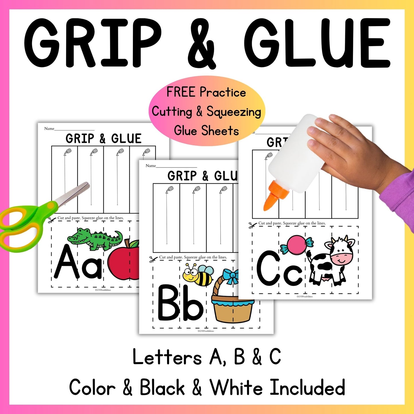 Free Alphabet Grip and Glue Worksheets