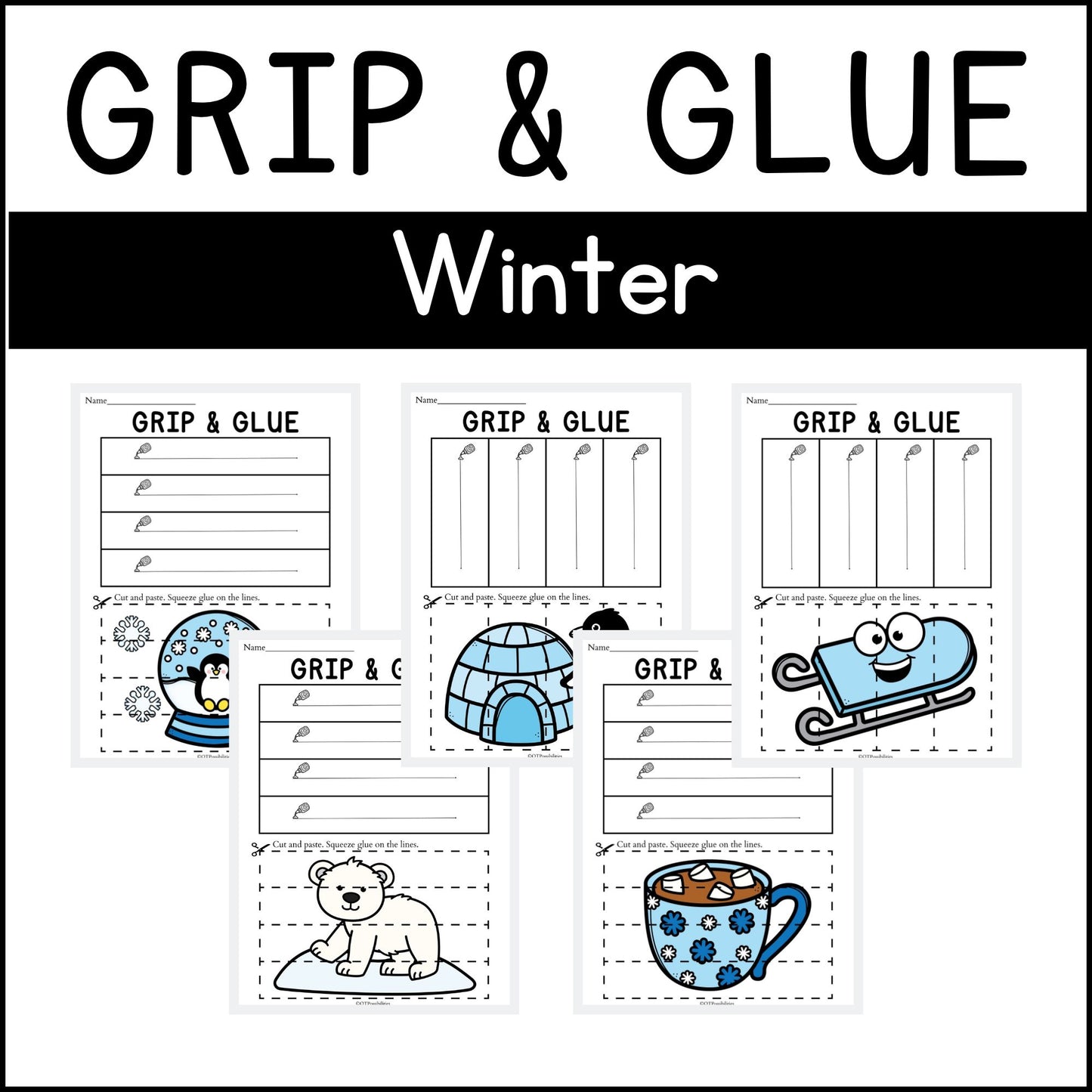 Winter Grip and Glue Worksheets